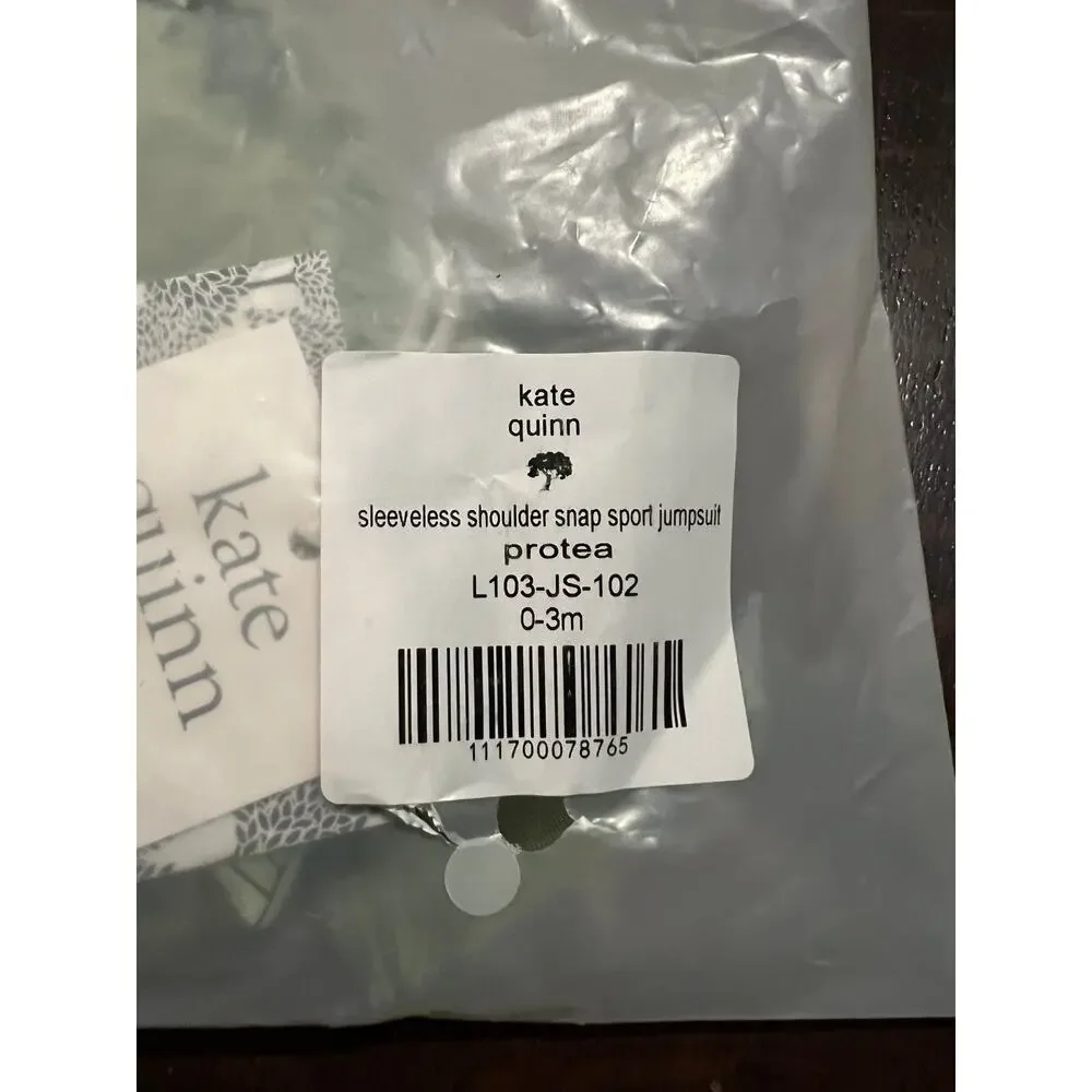 NWT Kate Quinn Sleeveless Snap Button Sport Jumpsuit Green Protea Bamboo 3-6m